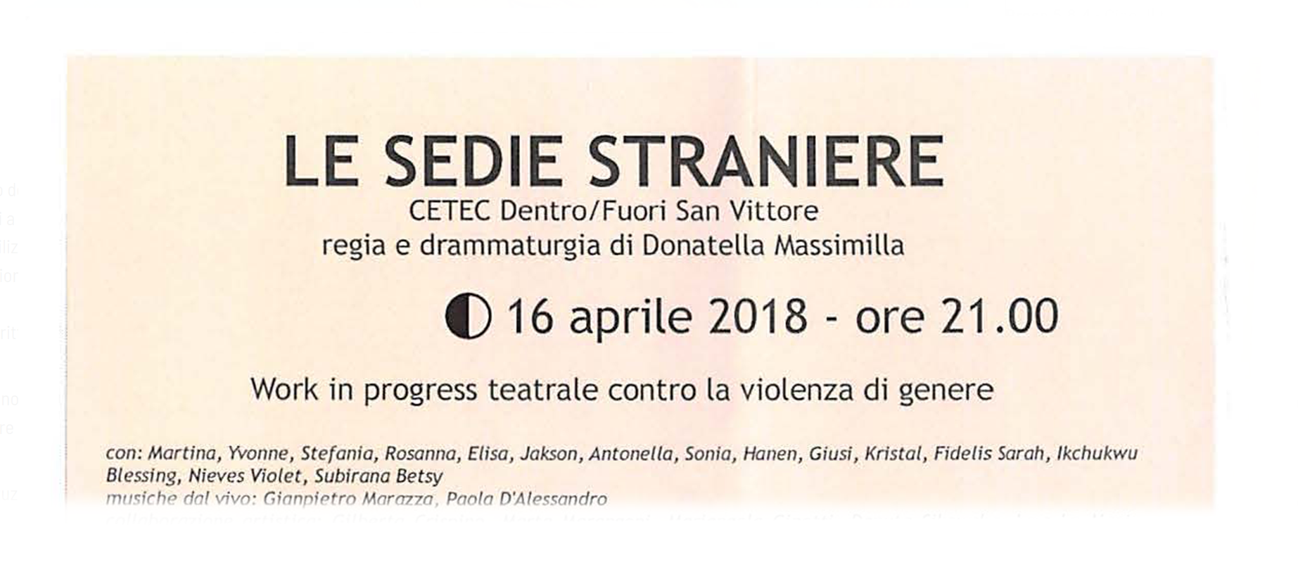 EVENTO PROGETTO LE SEDIE STRANIERE