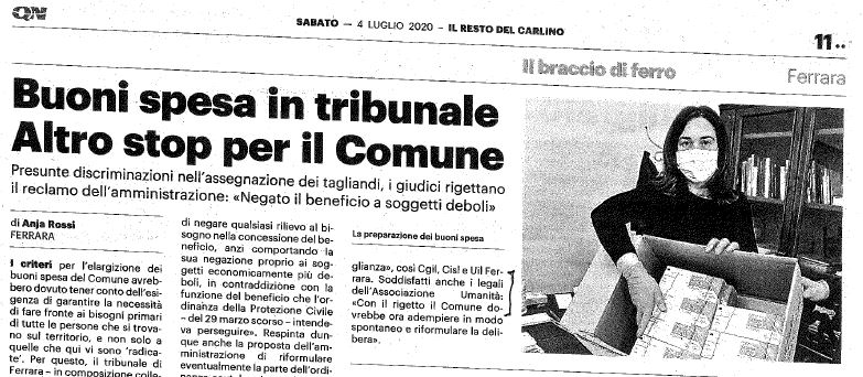 Buoni spesa in tribunale. Altro stop per il Comune