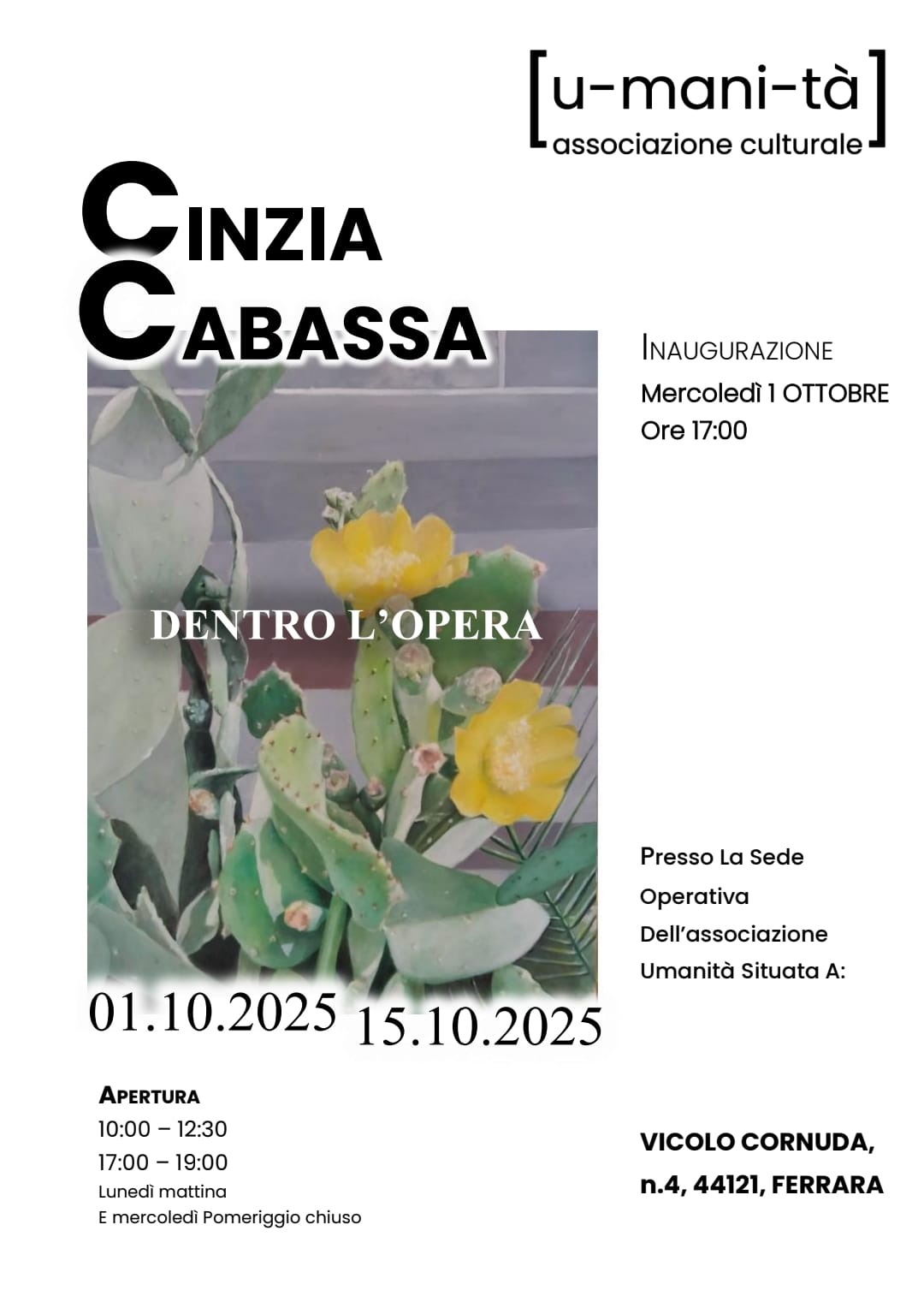 Dentro l’Opera – Mostra di pittura dell’artista Cinzia Cabassa presso Associazione Umanità
