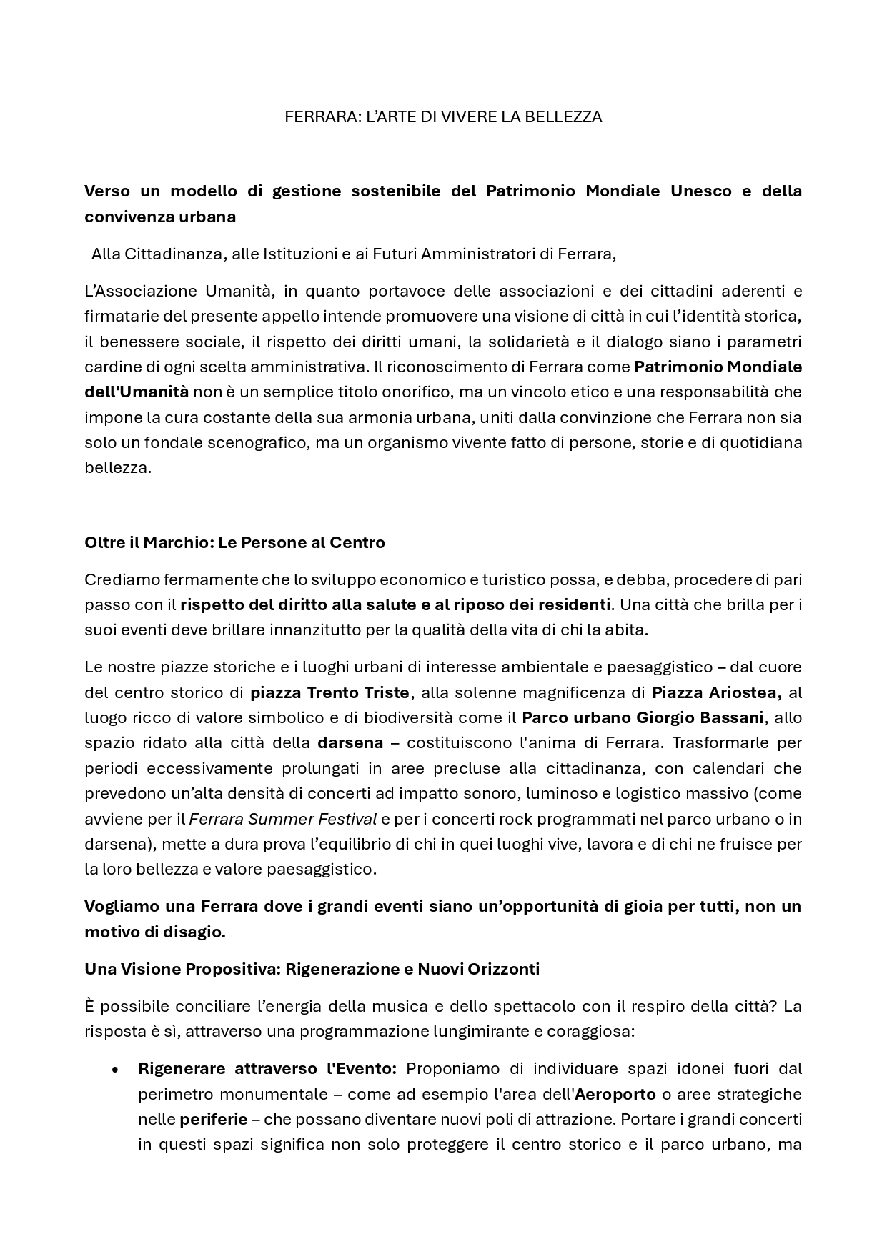 La bellezza di Ferrara è un patrimonio dell’umanità ed è un bene comune. Tuteliamola!
